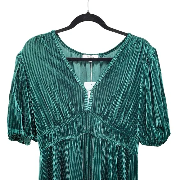 SISSYAKI Emerald Green Velvet Formal Maxi Dress V Neck Short Puff Sleeve XL - Picture 6 of 9